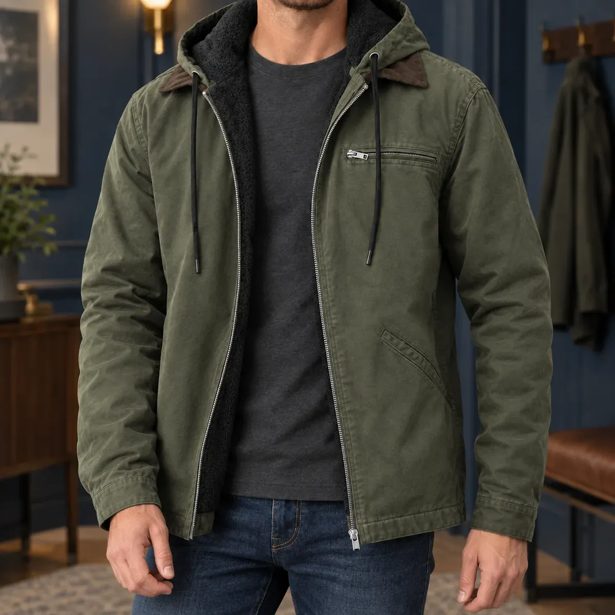 Fabian Hooded Jacket in Army Green