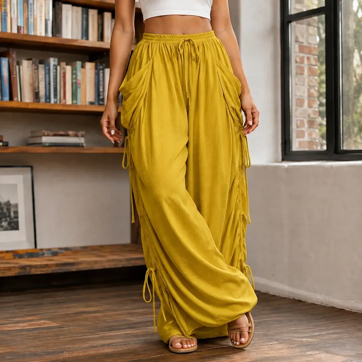 Caroline Ruched Harem Pants in Yellow